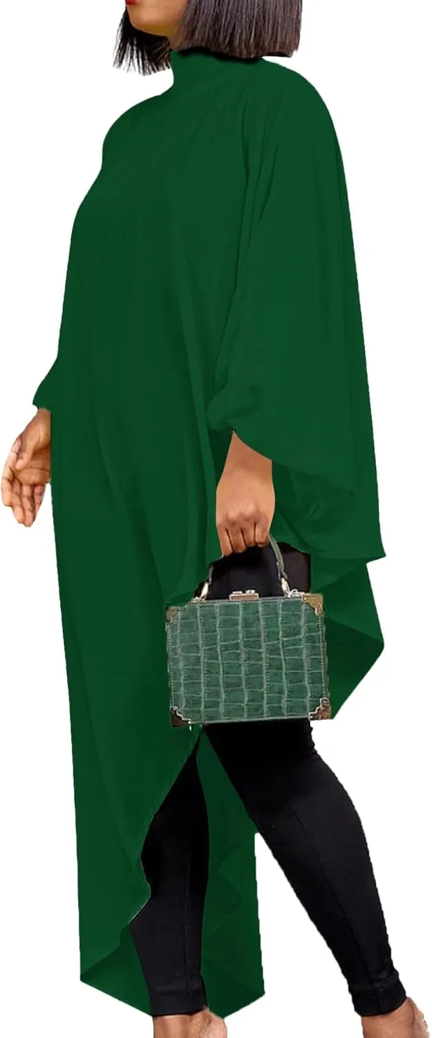 LYANER Women's Mock Neck Asymmetrical High Low Balloon Long Sleeve Long Shirt Blouse Tunic Top