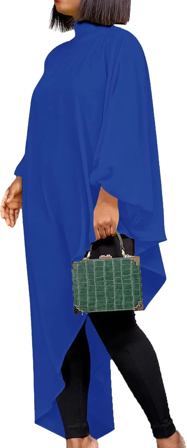 LYANER Women's Mock Neck Asymmetrical High Low Balloon Long Sleeve Long Shirt Blouse Tunic Top