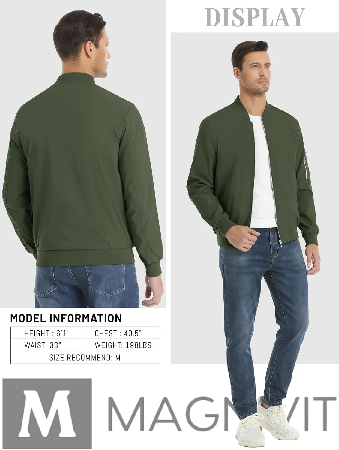 MAGNIVIT Men's Lightweight Bomber Jacket Windbreaker Casual Fall Spring Outdoor Coat