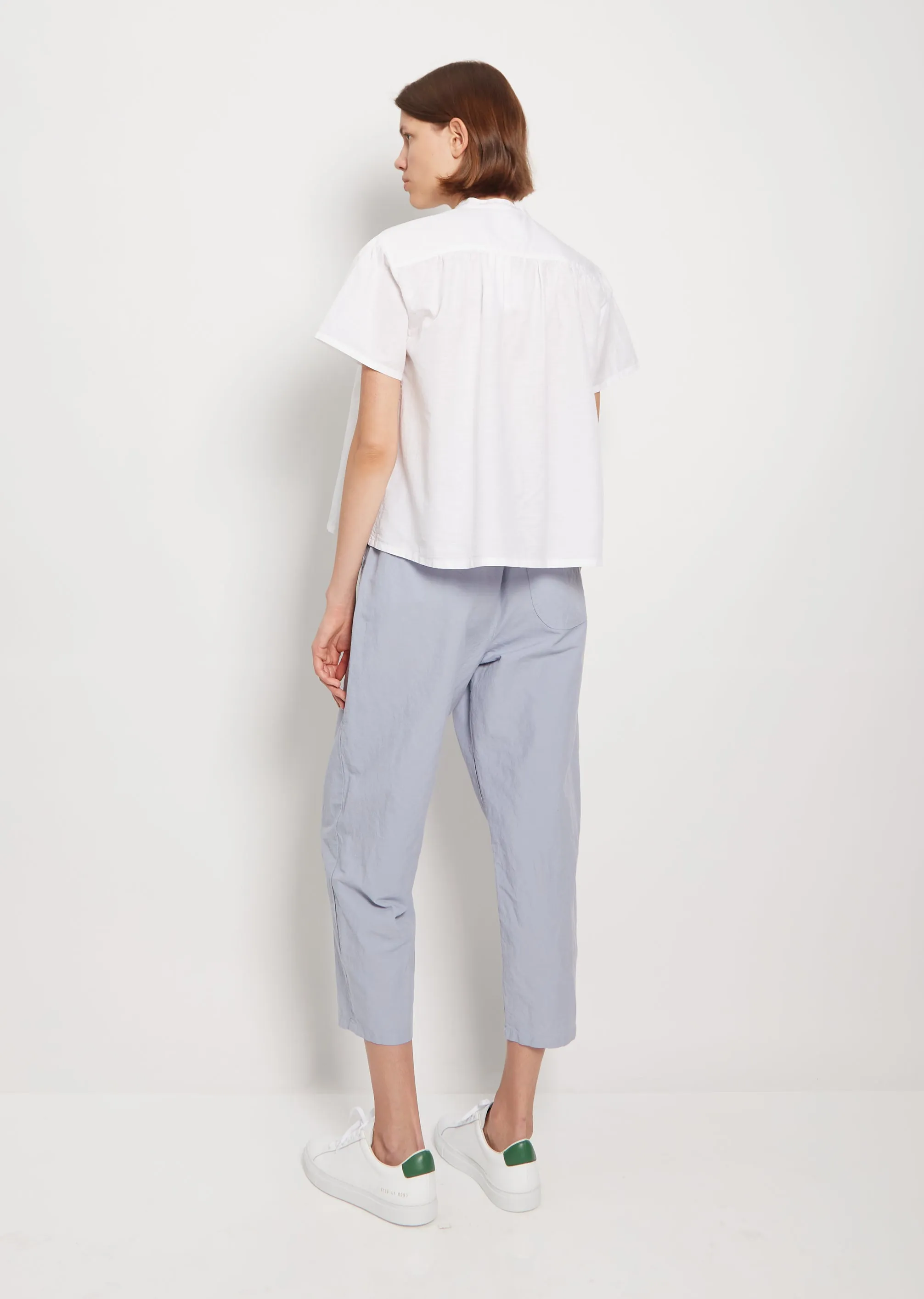 Mandarin Collar Cotton Linen Shirt — White