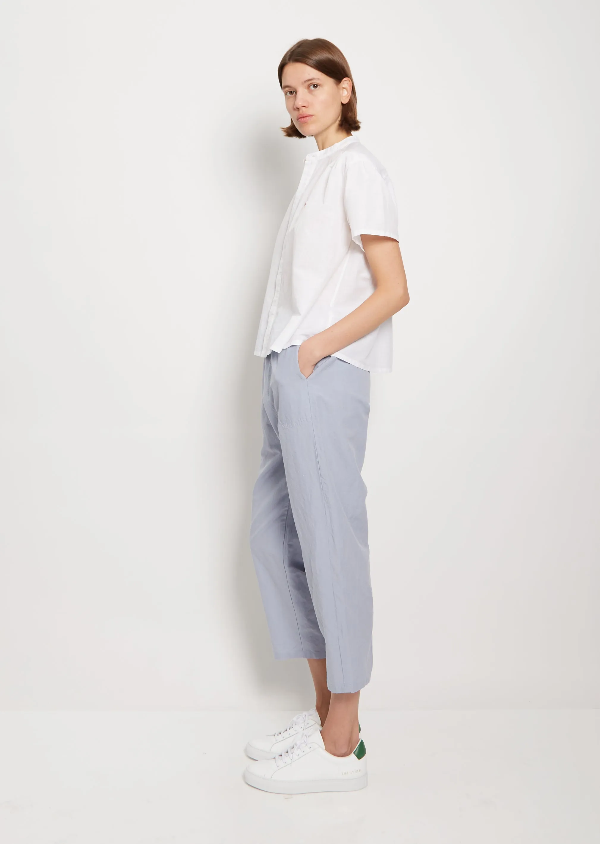 Mandarin Collar Cotton Linen Shirt — White