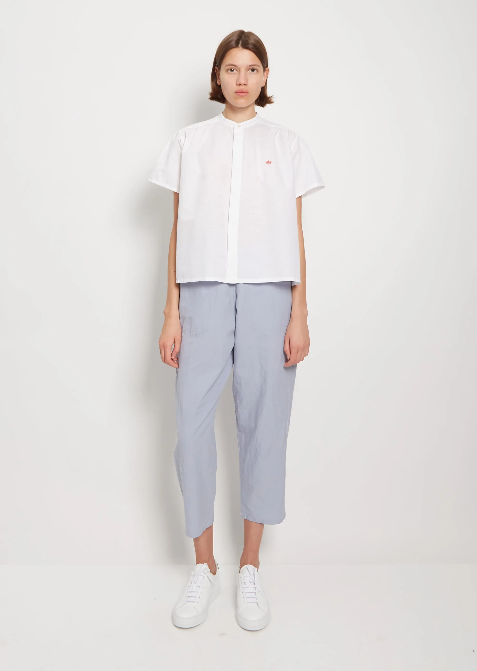 Mandarin Collar Cotton Linen Shirt — White