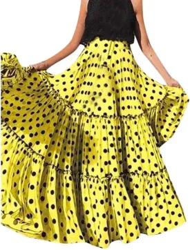 Maxi Shirt for Women 2025 Vintage Pleated Tiered High Waist Long Skirt Fashion Polka Dot Printed Ruffled Loose Skirts