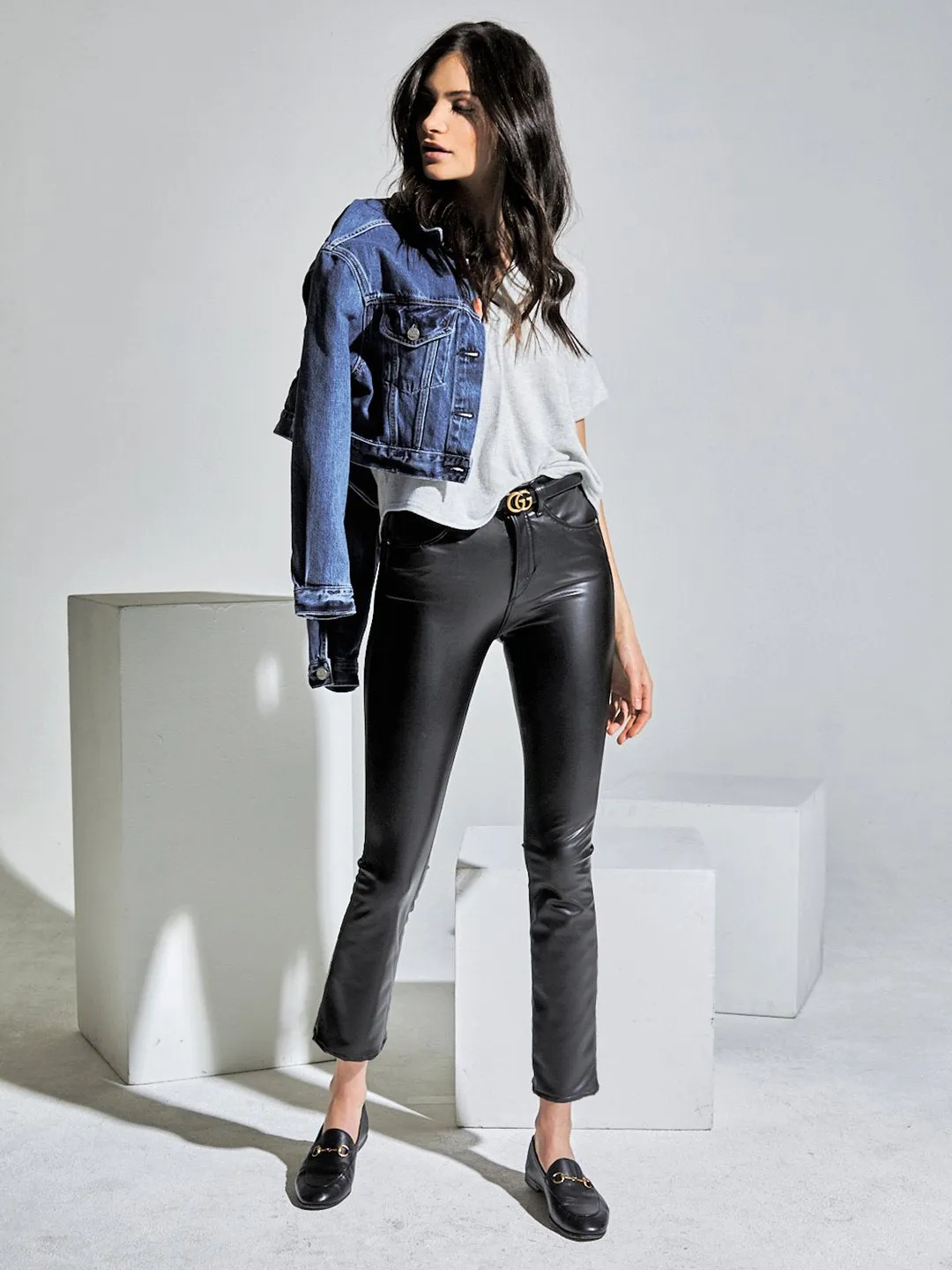 MCGUIRE - CROPPED GAINSBOURG BLACK FAUX CALFSKIN