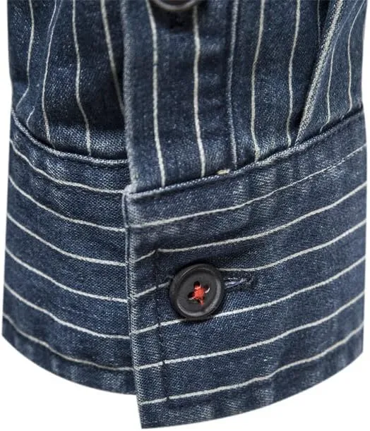 Men's Denim Shirt Casual Slim Fit Button Down Long Sleeve Washed Denim Shirt