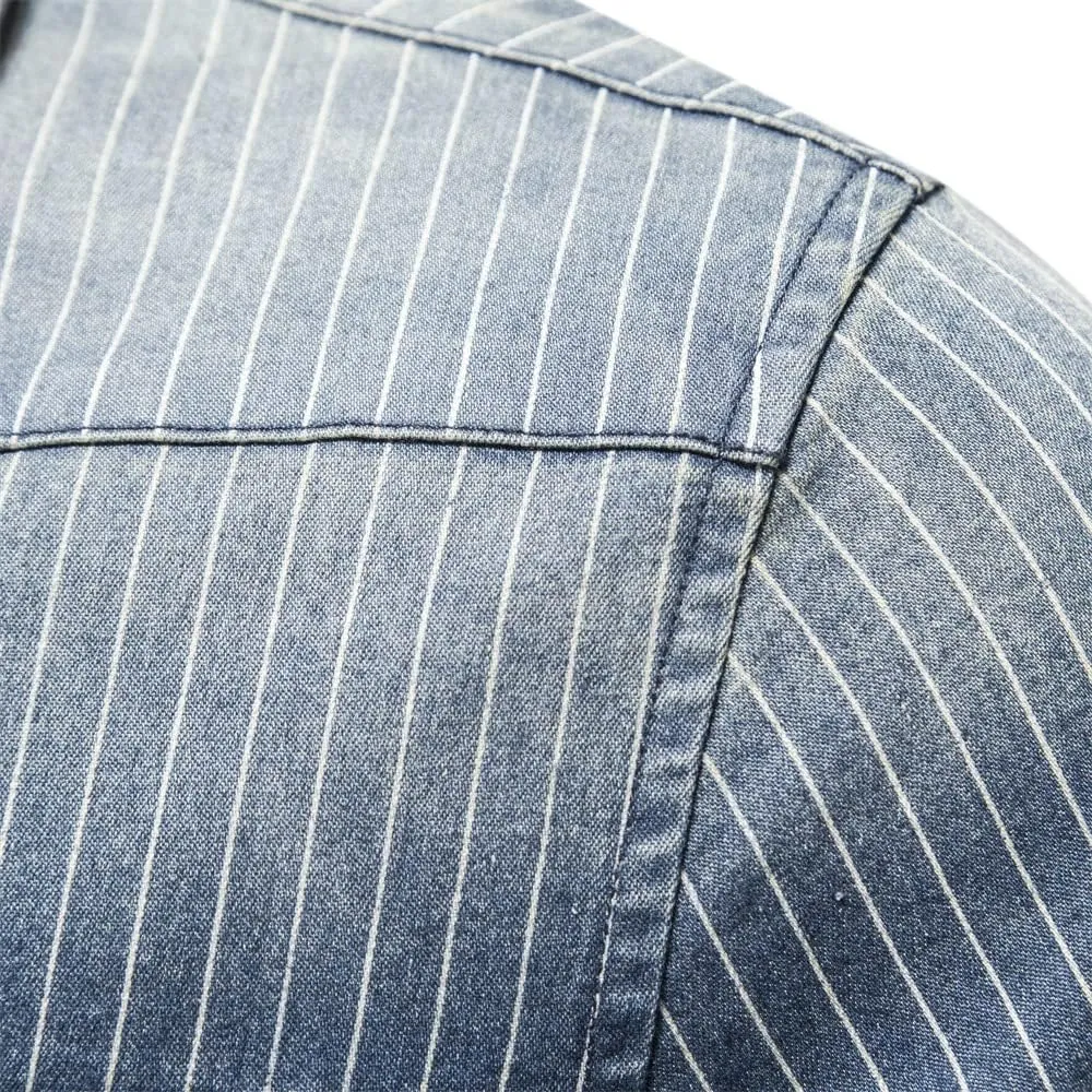 Men's Denim Shirt Casual Slim Fit Button Down Long Sleeve Washed Denim Shirt