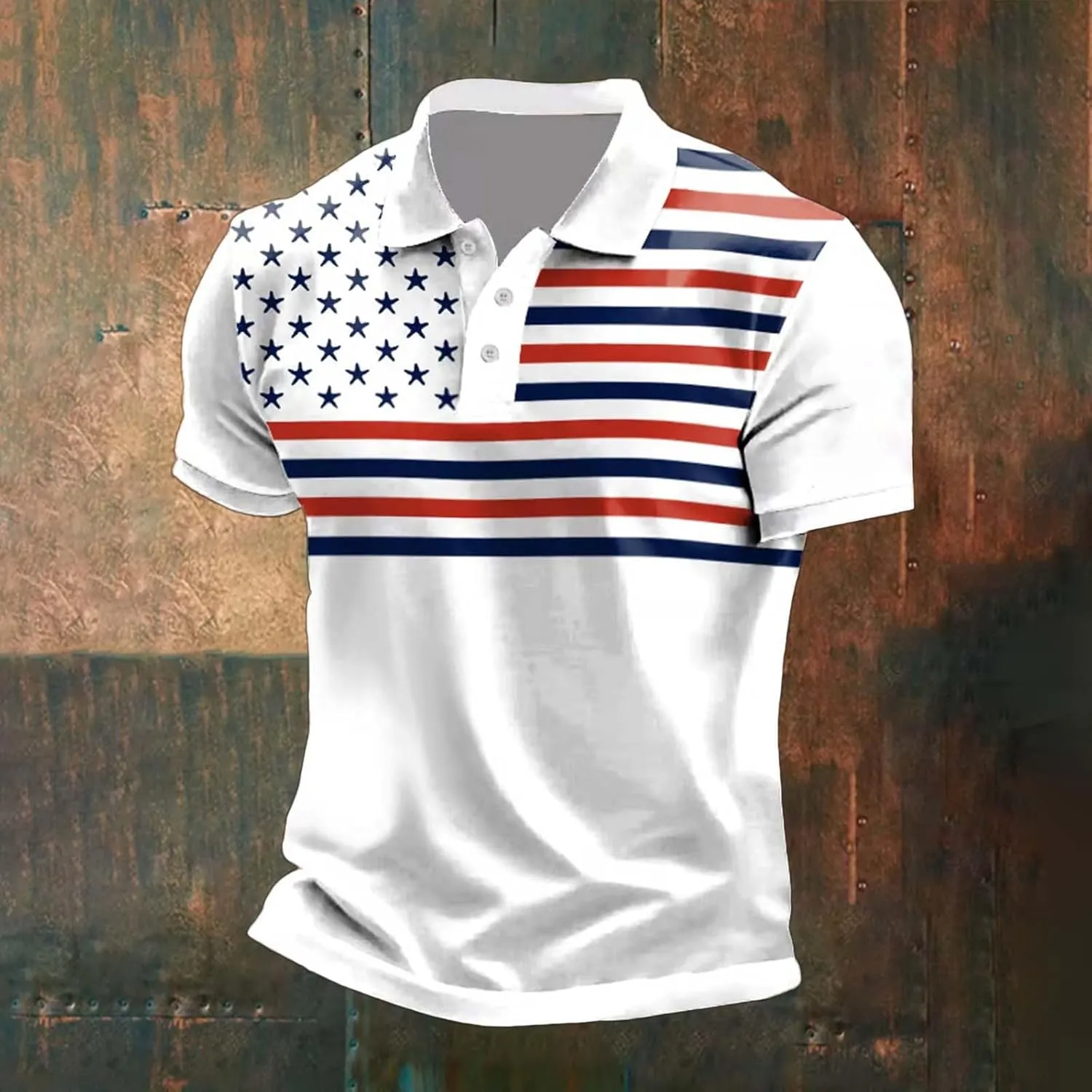 Mens Patriotic Polo Shirts Distressted USA Star Striped Golf Tshirts 4th of July Button Down Short Sleeve Clothes