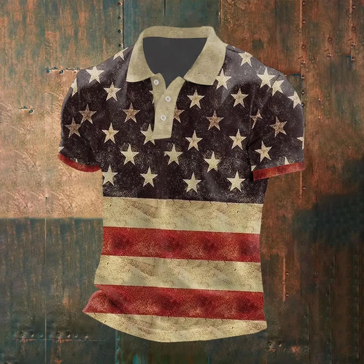 Mens Patriotic Polo Shirts Star Striped USA Flag Patchwork Golf Tshirts 4th of July Contrast Collar Button Up Tops