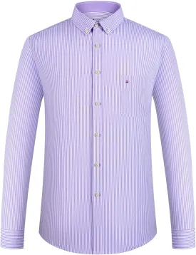 Men's Stylish Cotton Blend Casual Oxford Shirt, Breathable Long Sleeve Button Down Collar Work Shirt