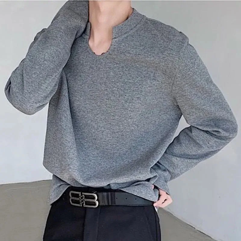 Men's T-shirt Casual Solid Color Male Pullover Long Sleeve Tops Korean Style Men Clothing Stylish Autumn 9C4333