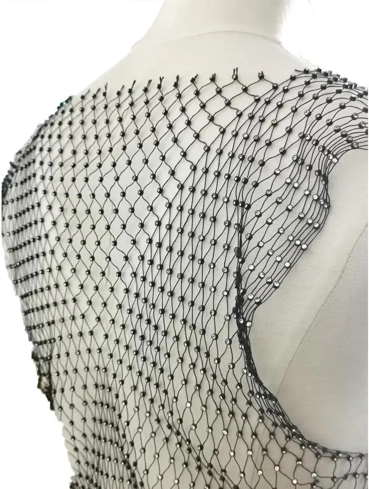 Mesh Crop Top Fishnet Sleeveless Cloth Top Rhinestone Body Chain Tank Top