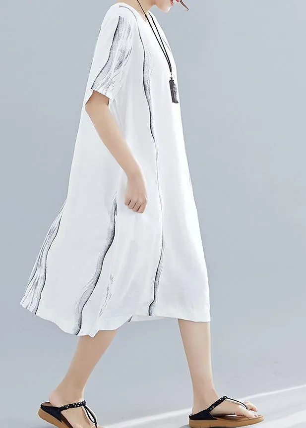 Organic o neck Cotton dresses Runway white print Dresses summer