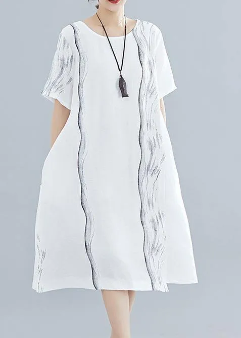 Organic o neck Cotton dresses Runway white print Dresses summer