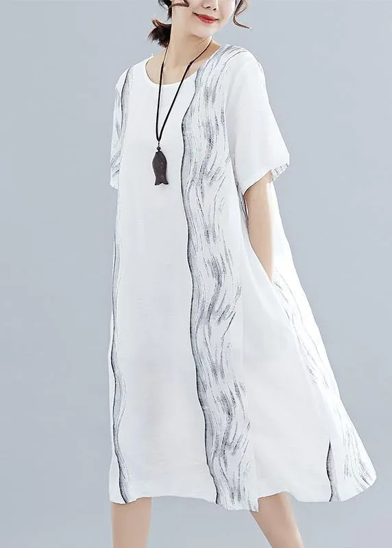 Organic o neck Cotton dresses Runway white print Dresses summer