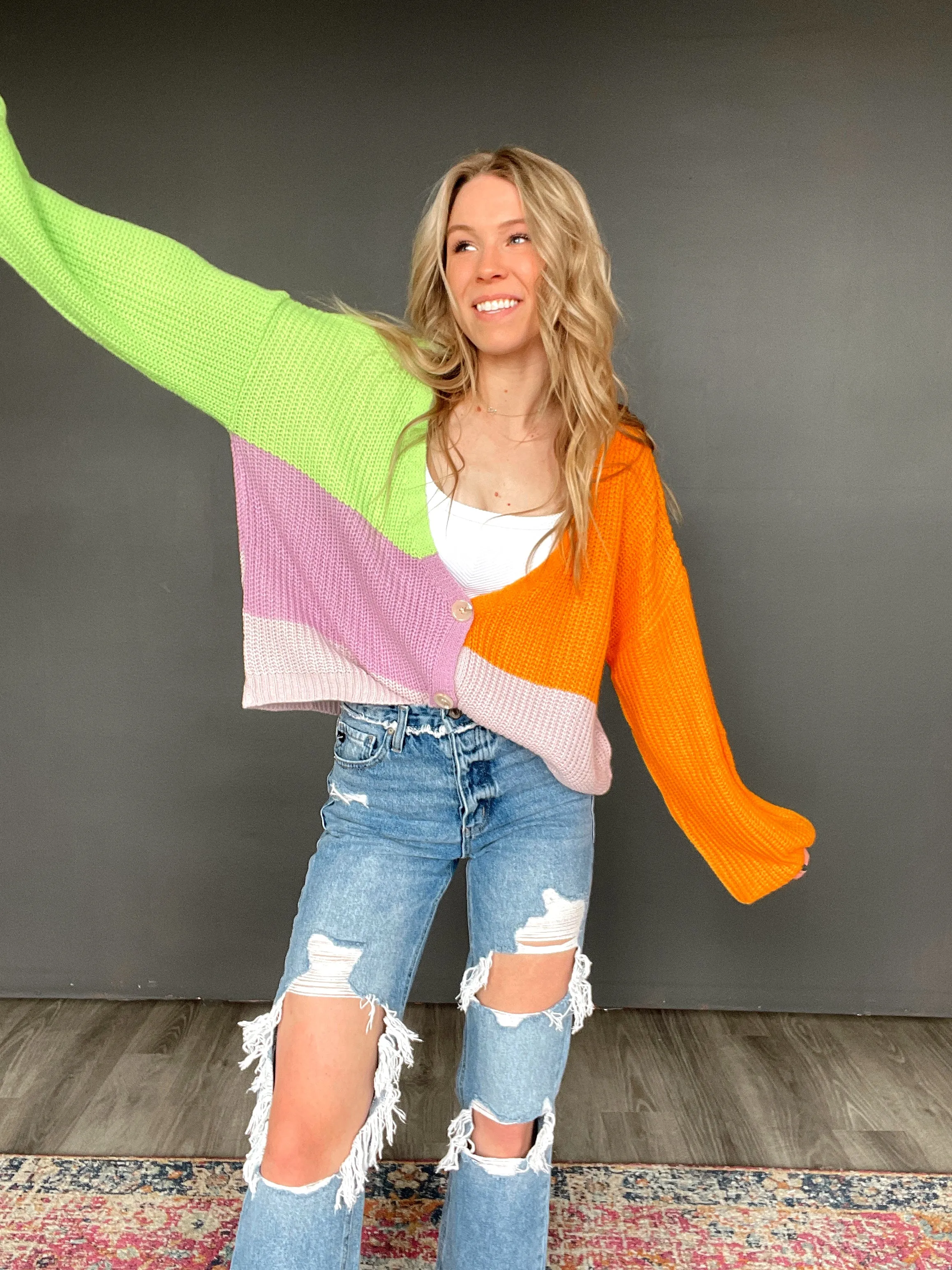 Oversized Color Block Cardigan
