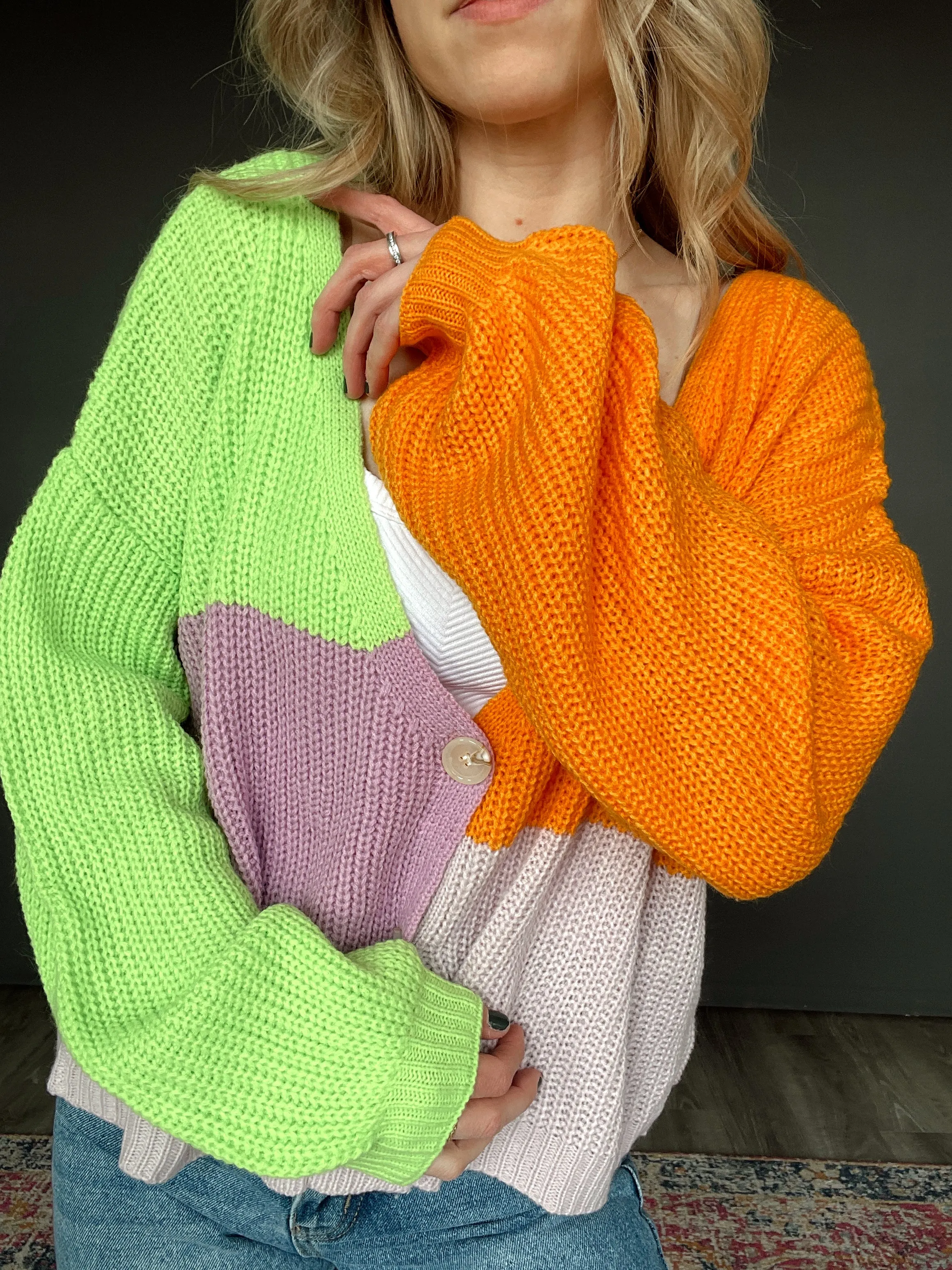 Oversized Color Block Cardigan