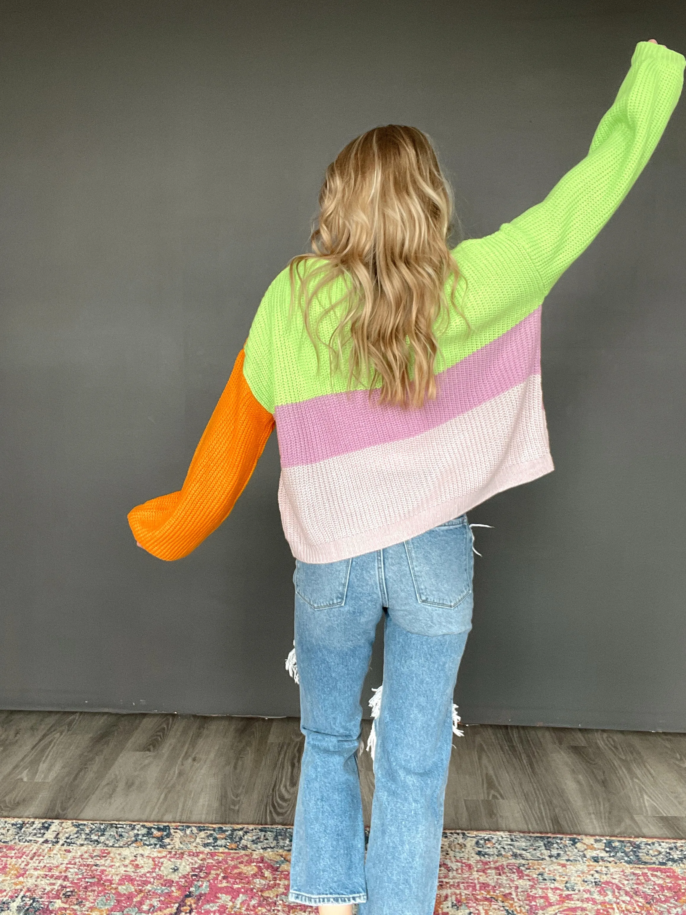 Oversized Color Block Cardigan