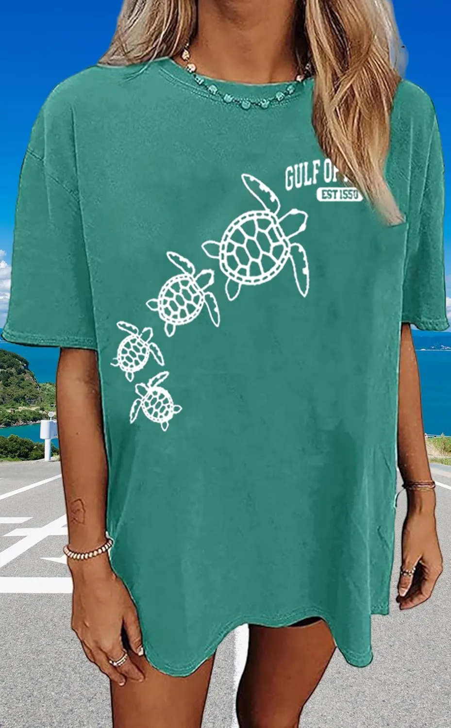 Oversized Graphic Tee Shirt for Women Summer Beach Vacation Clothes Casual Short Sleeve Loose Fit Basic T Shirt Top