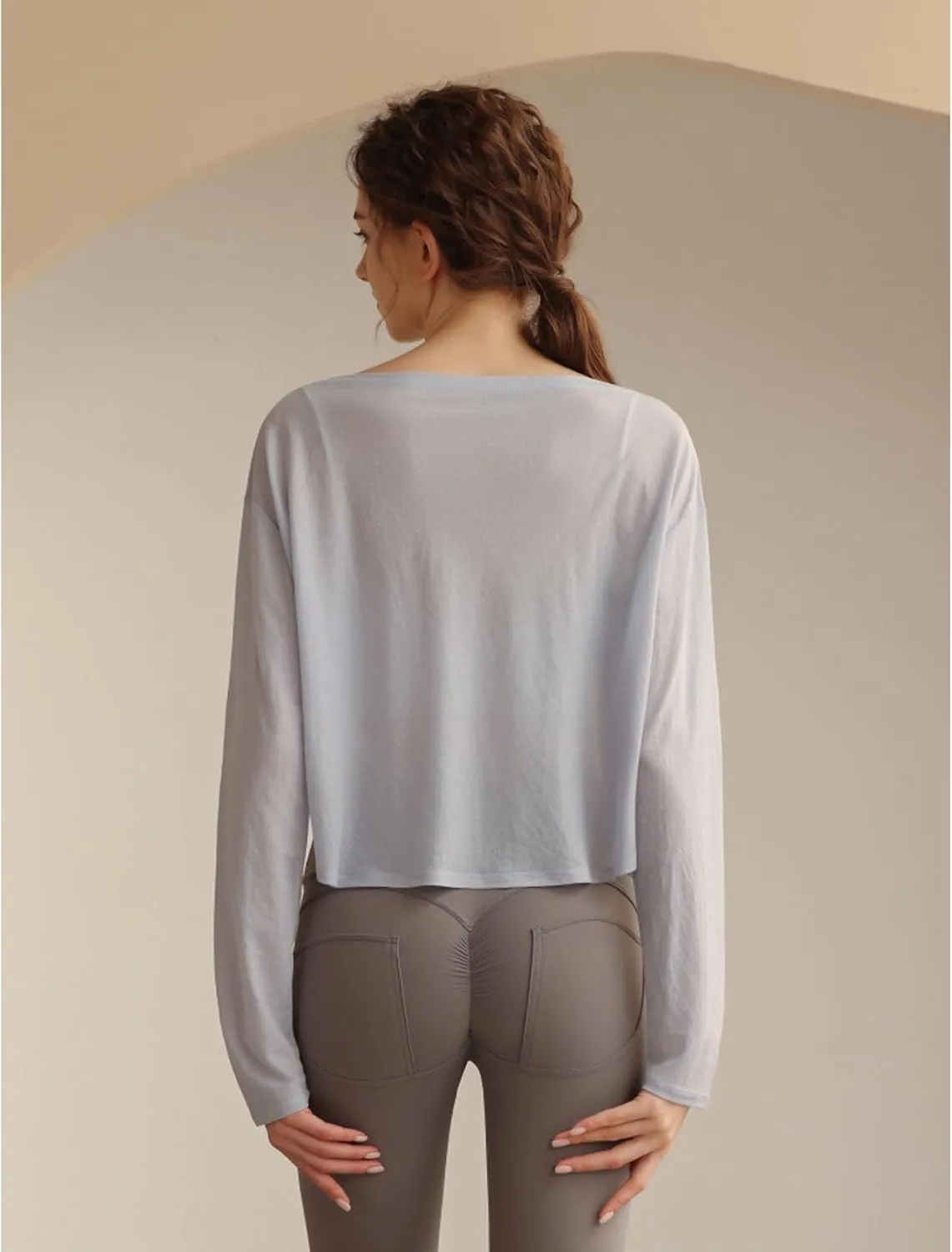 Perbai Womens UPF 50  Sun Shirts Mesh Crop Top Lightweight Long Sleeve Workout Yoga Top