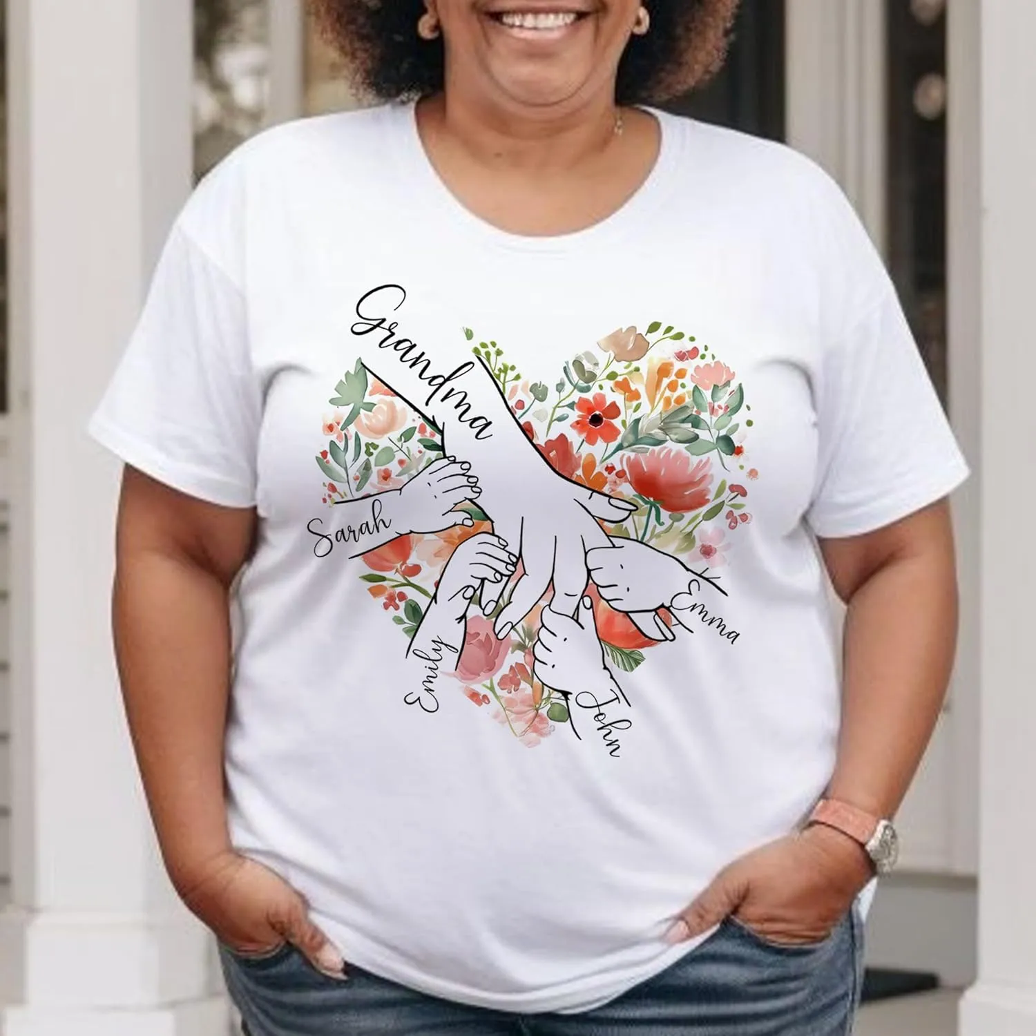 Personalized Grandma Shirt with Kid's Name, Custom Mom Shirt for Mother's Day, Women Gift Shirt for Nana Mimi Gigi Mama