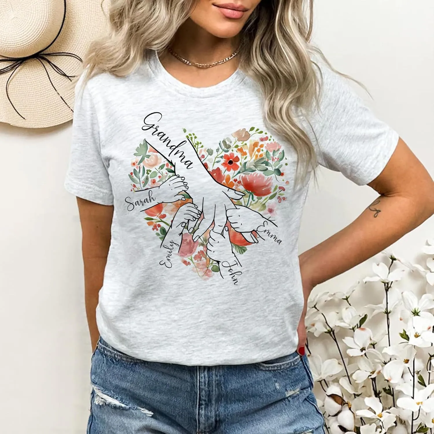 Personalized Grandma Shirt with Kid's Name, Custom Mom Shirt for Mother's Day, Women Gift Shirt for Nana Mimi Gigi Mama