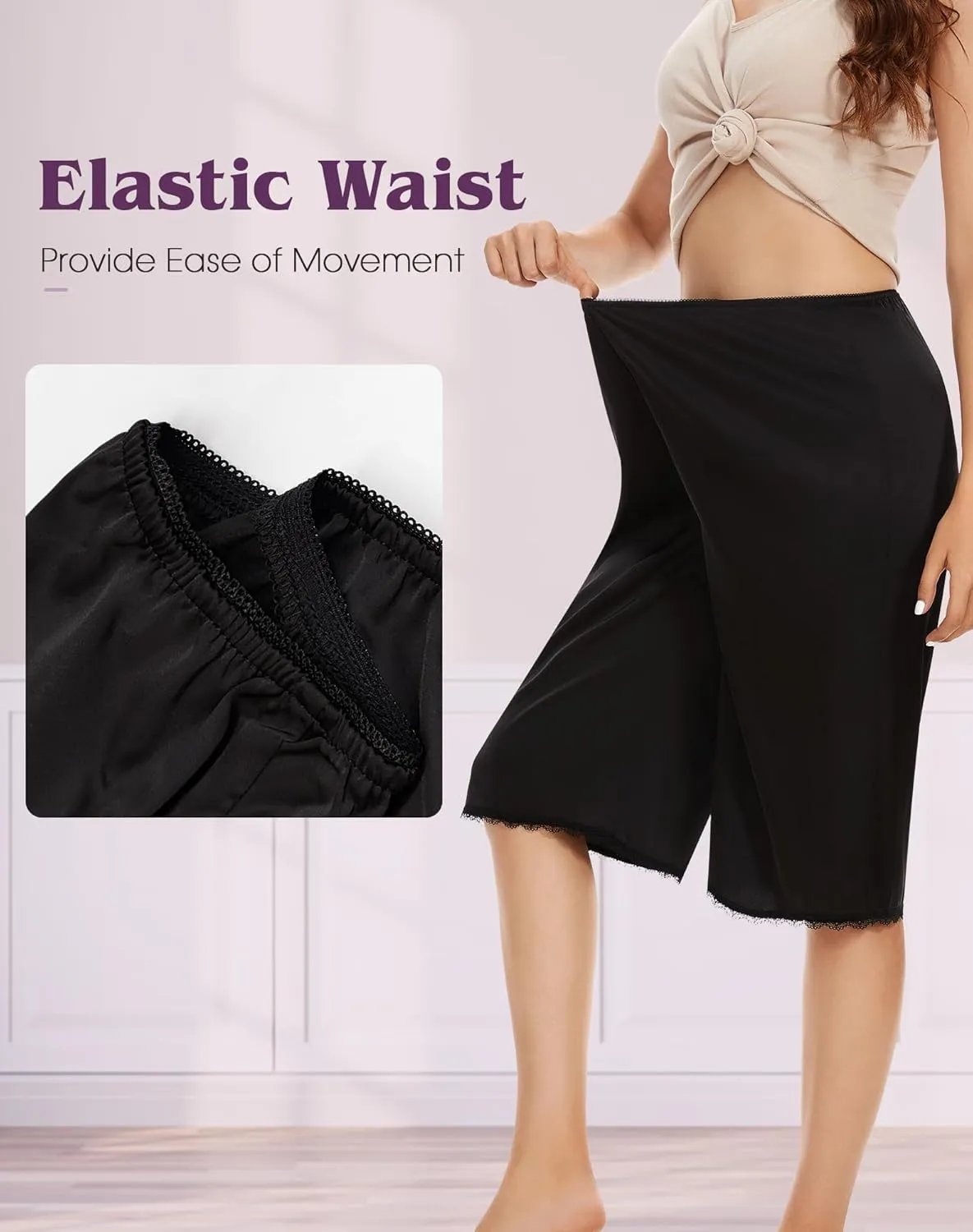 Pettipants for Women Culotte Slip Bloomers Stain Half Slip Pants Under Dresses with Lace Trim