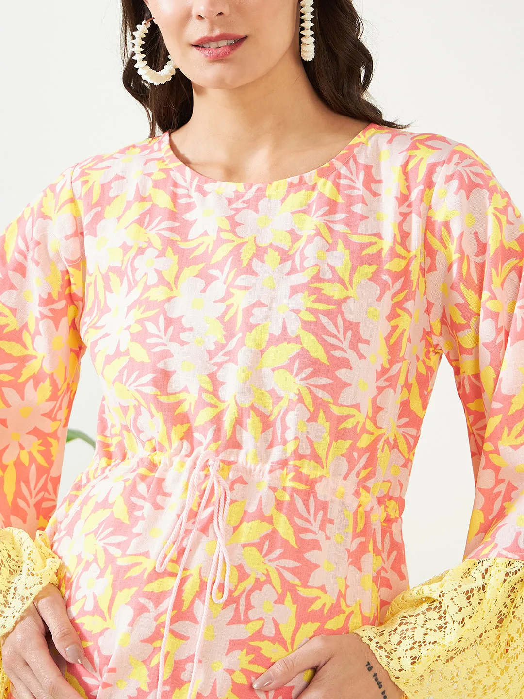 Pink Blossom and Lace Maternity Dress