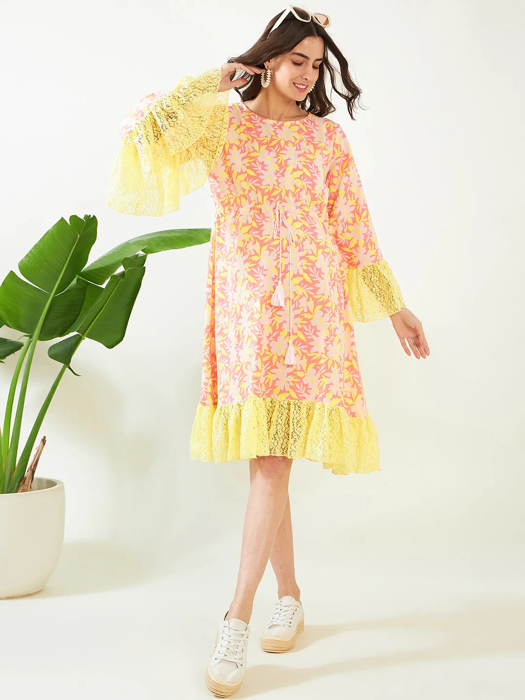 Pink Blossom and Lace Maternity Dress