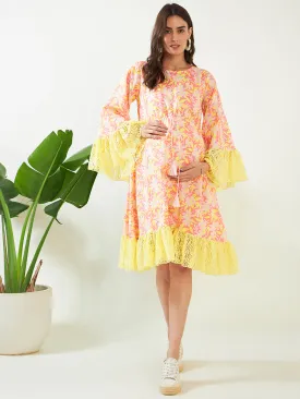 Pink Blossom and Lace Maternity Dress
