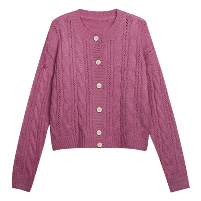 Pink Creamy White Vintage Knit Braids Thin Cardigan
