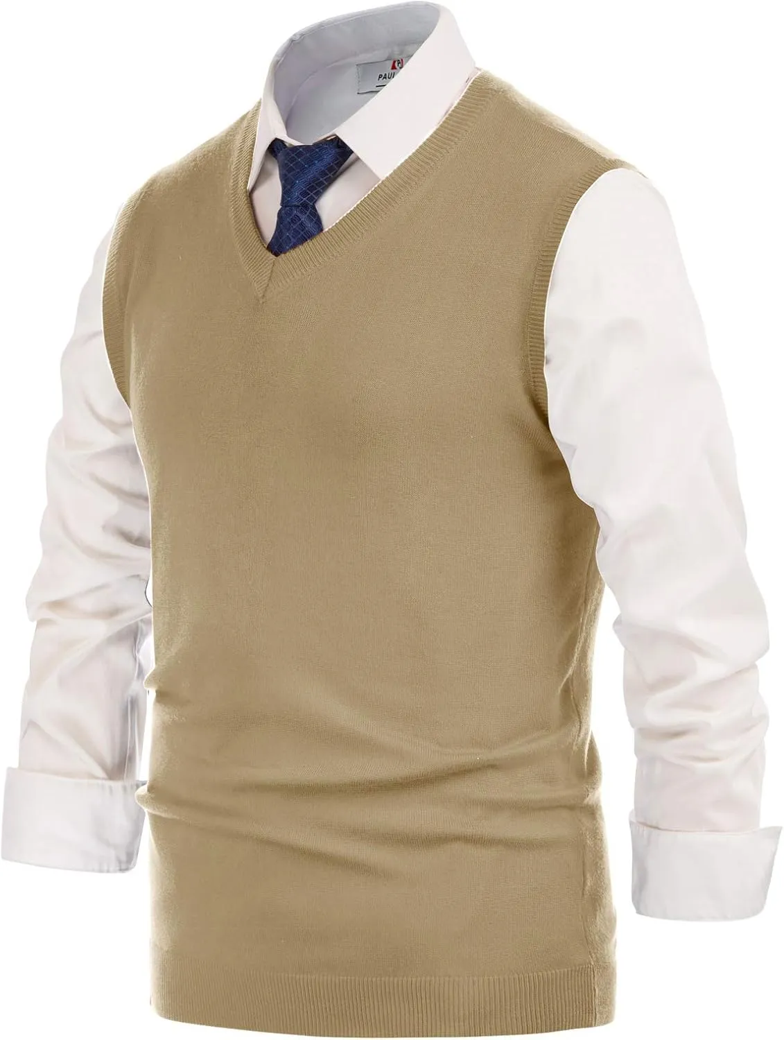 PJ PAUL JONES Mens V-Neck Knitted Sweater Vest Solid Plain Sleeveless Pullover Knitwear