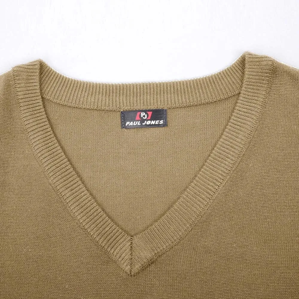 PJ PAUL JONES Mens V-Neck Knitted Sweater Vest Solid Plain Sleeveless Pullover Knitwear