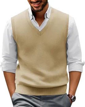 PJ PAUL JONES Mens V-Neck Knitted Sweater Vest Solid Plain Sleeveless Pullover Knitwear