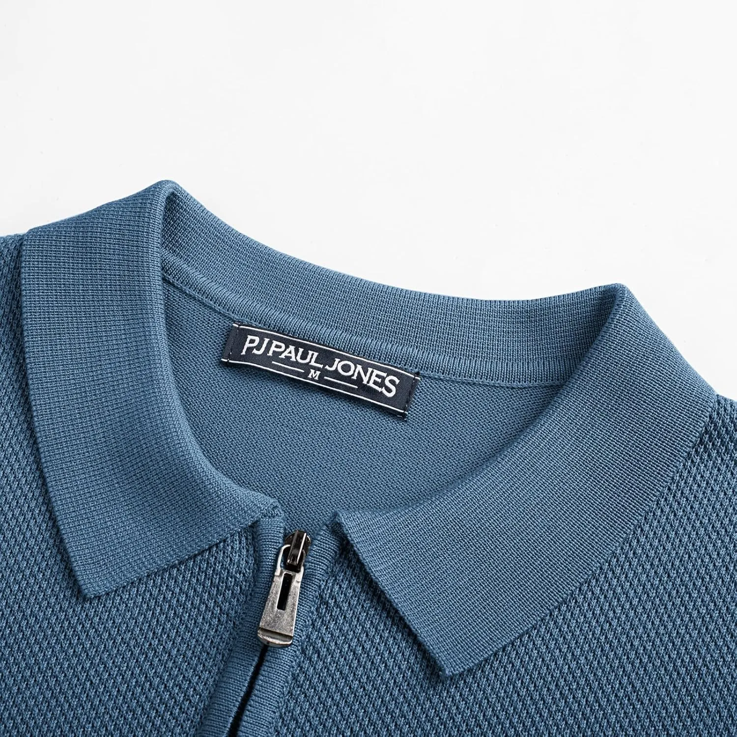 PJ PAUL JONES Men's Zipper Polo Shirt Textured Casual Knit Short Sleeve Polo T Shirt