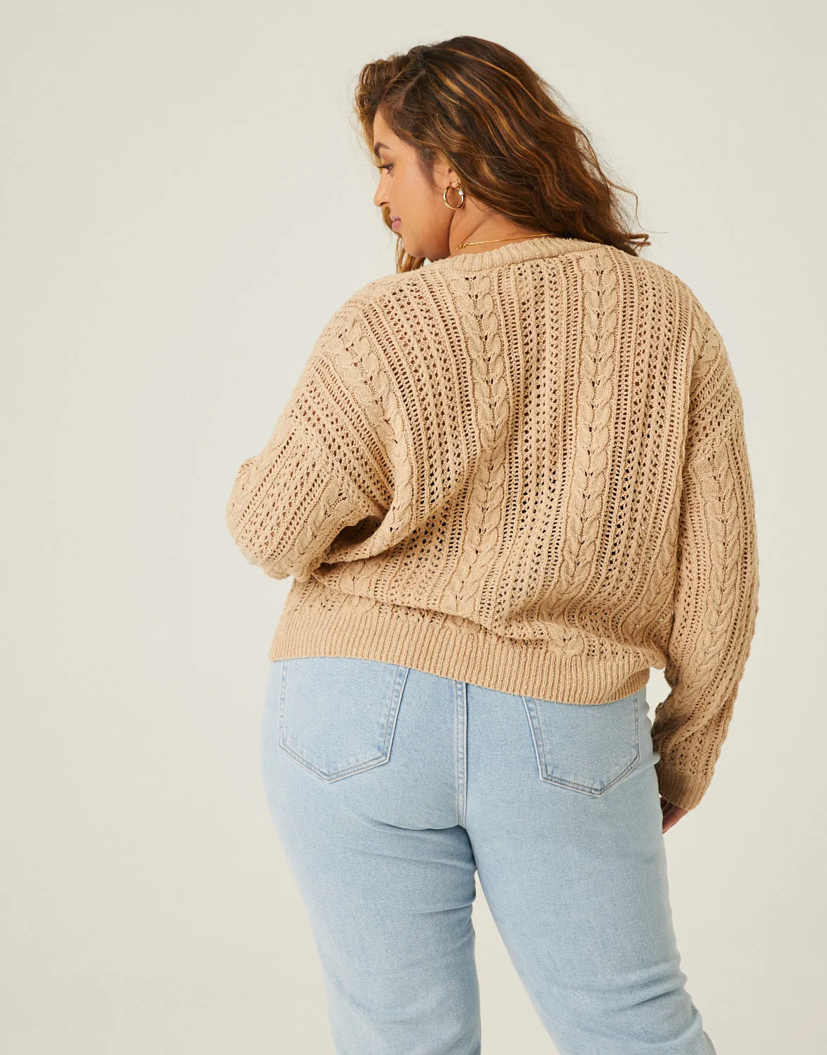 Plus Size Open Knit Button Cardigan