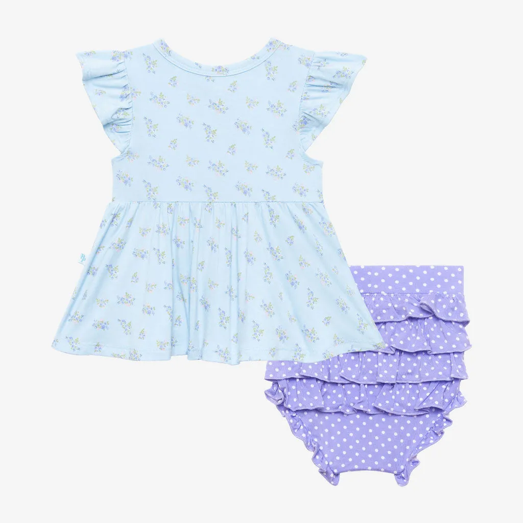 Posh Peanut Grace Ruffled Capsleeve Henley Peplum Top & Bloomer Set