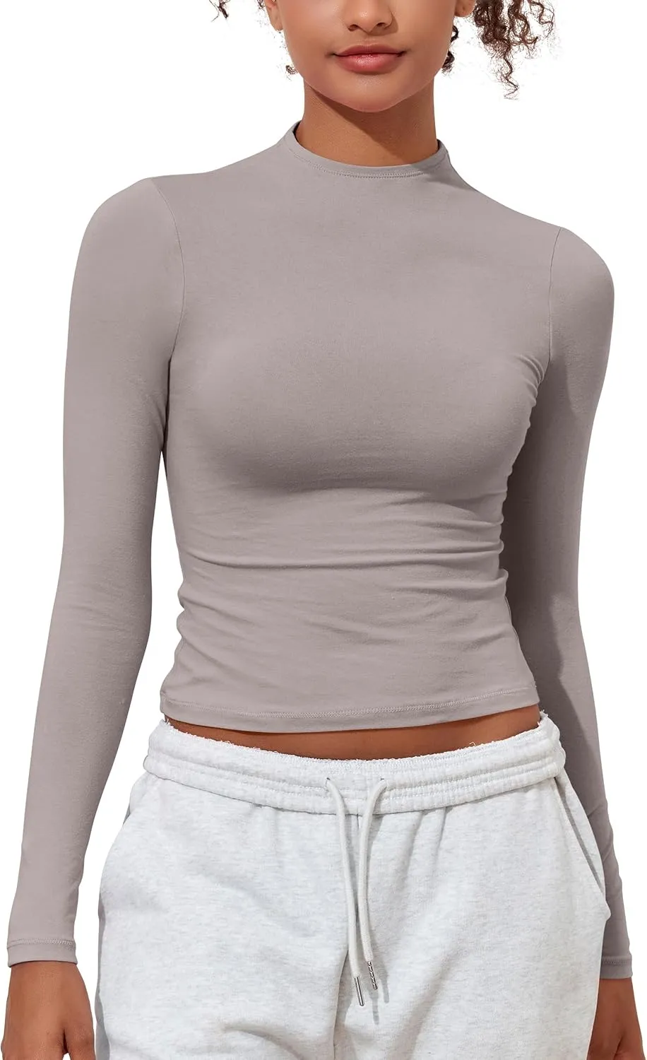PrettyGuide Women's Cotton Long Sleeve Shirts Mock Neck Basic Tee Tight Fitted Fall Going Out Tops