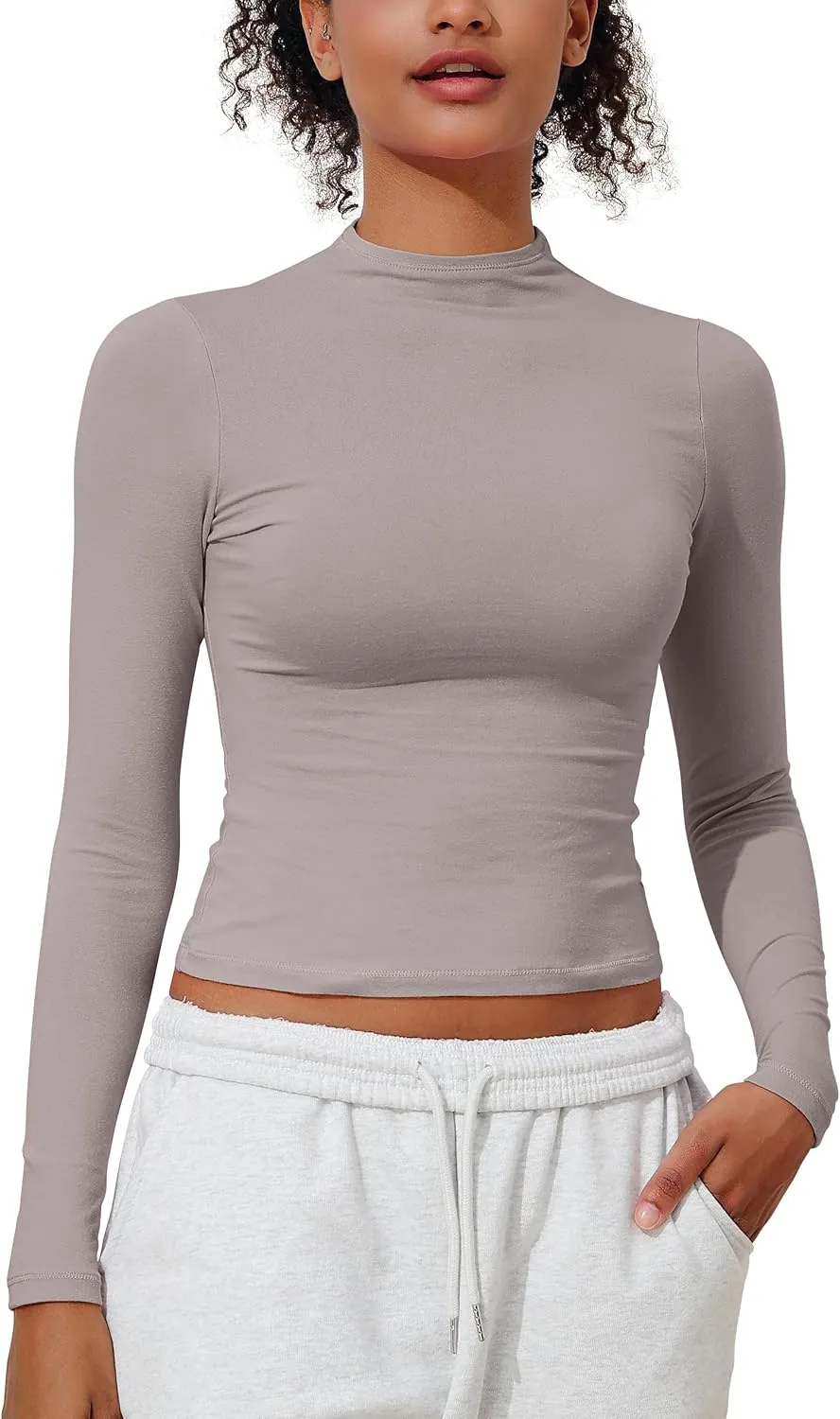 PrettyGuide Women's Cotton Long Sleeve Shirts Mock Neck Basic Tee Tight Fitted Fall Going Out Tops