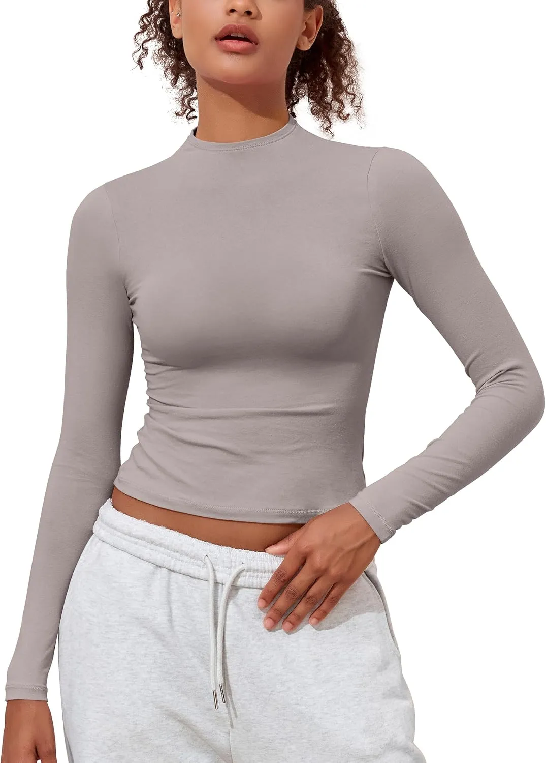 PrettyGuide Women's Cotton Long Sleeve Shirts Mock Neck Basic Tee Tight Fitted Fall Going Out Tops
