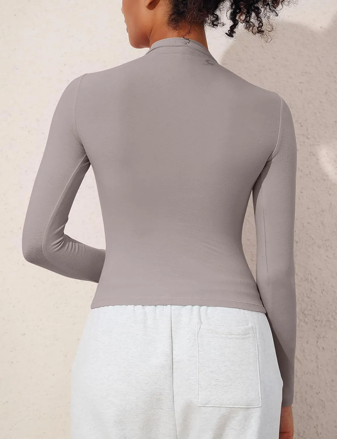 PrettyGuide Women's Cotton Long Sleeve Shirts Mock Neck Basic Tee Tight Fitted Fall Going Out Tops
