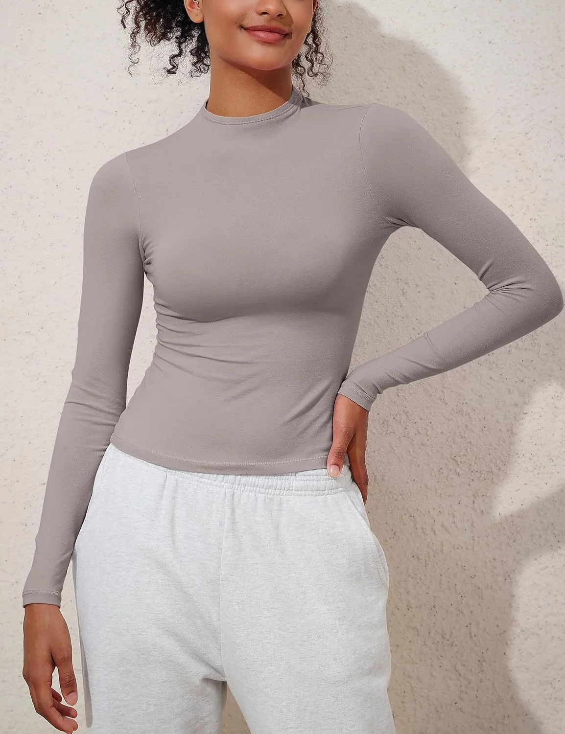 PrettyGuide Women's Cotton Long Sleeve Shirts Mock Neck Basic Tee Tight Fitted Fall Going Out Tops