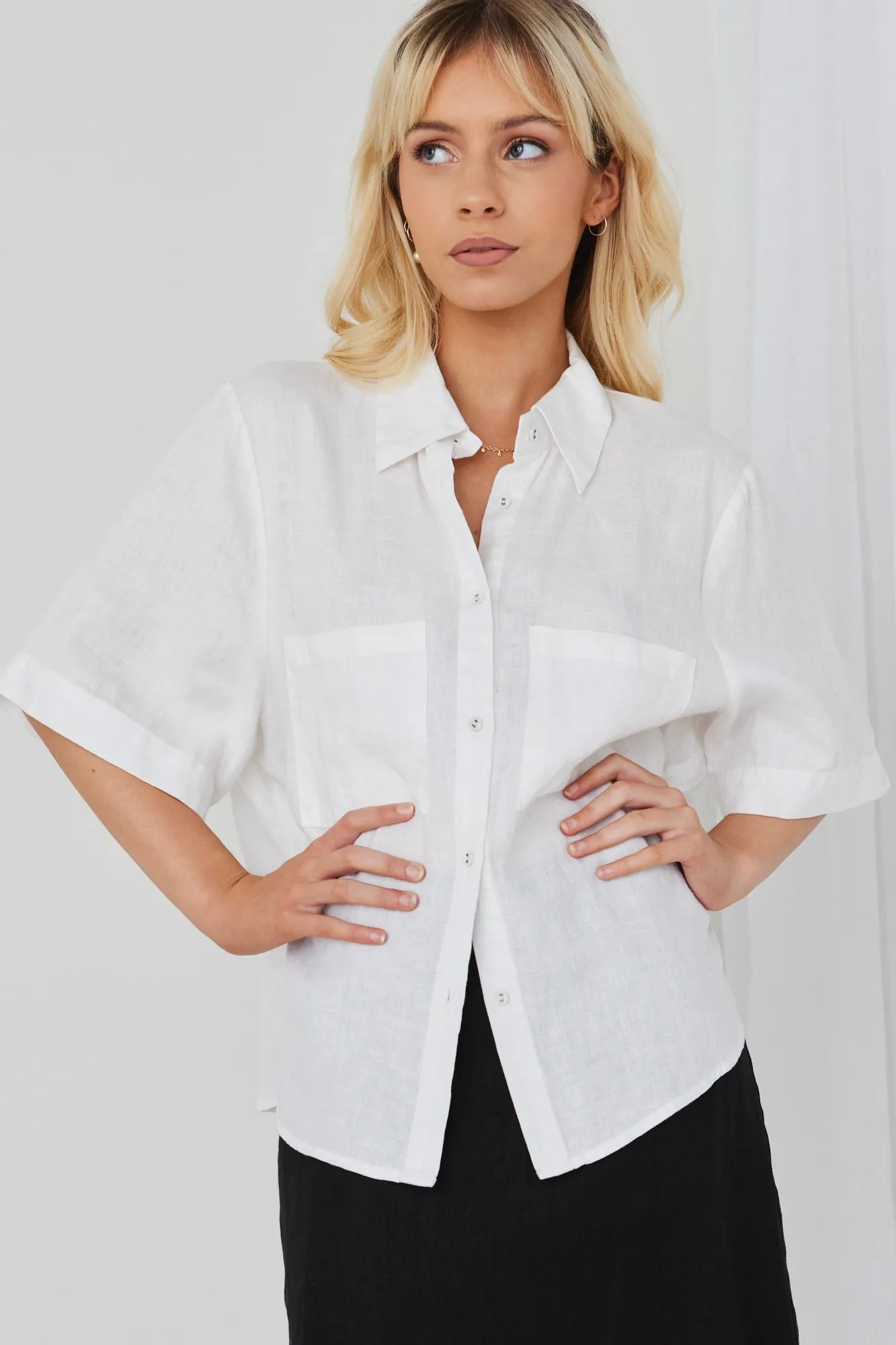 Response White Linen SS Boxy Shirt