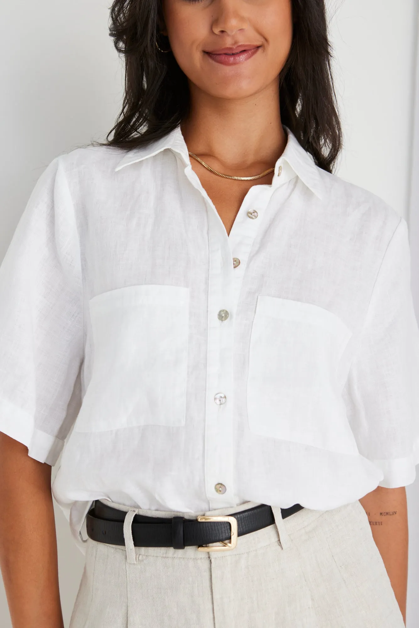 Response White Linen SS Boxy Shirt