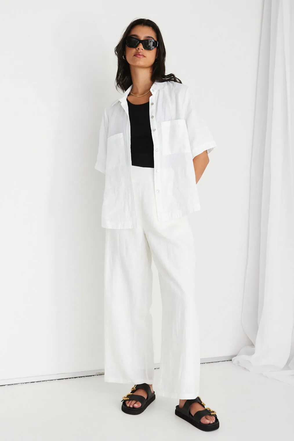 Response White Linen SS Boxy Shirt