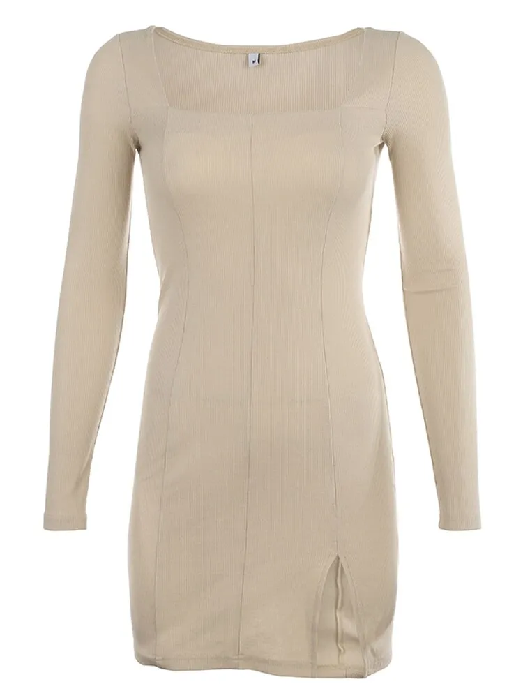 Ribbed Knitted Long Sleeve Dress