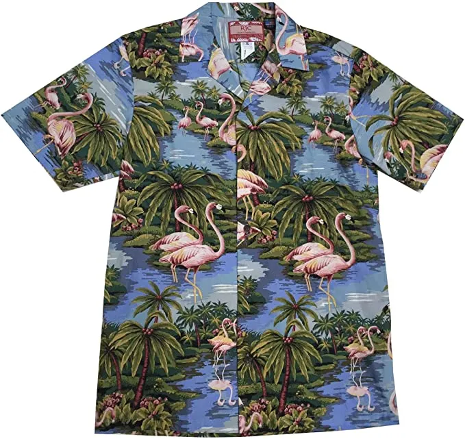 RJC Men's Retro Flamingo and Palm Tree Hawaiian Shirt, Style#1113