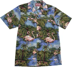 RJC Men's Retro Flamingo and Palm Tree Hawaiian Shirt, Style#1113
