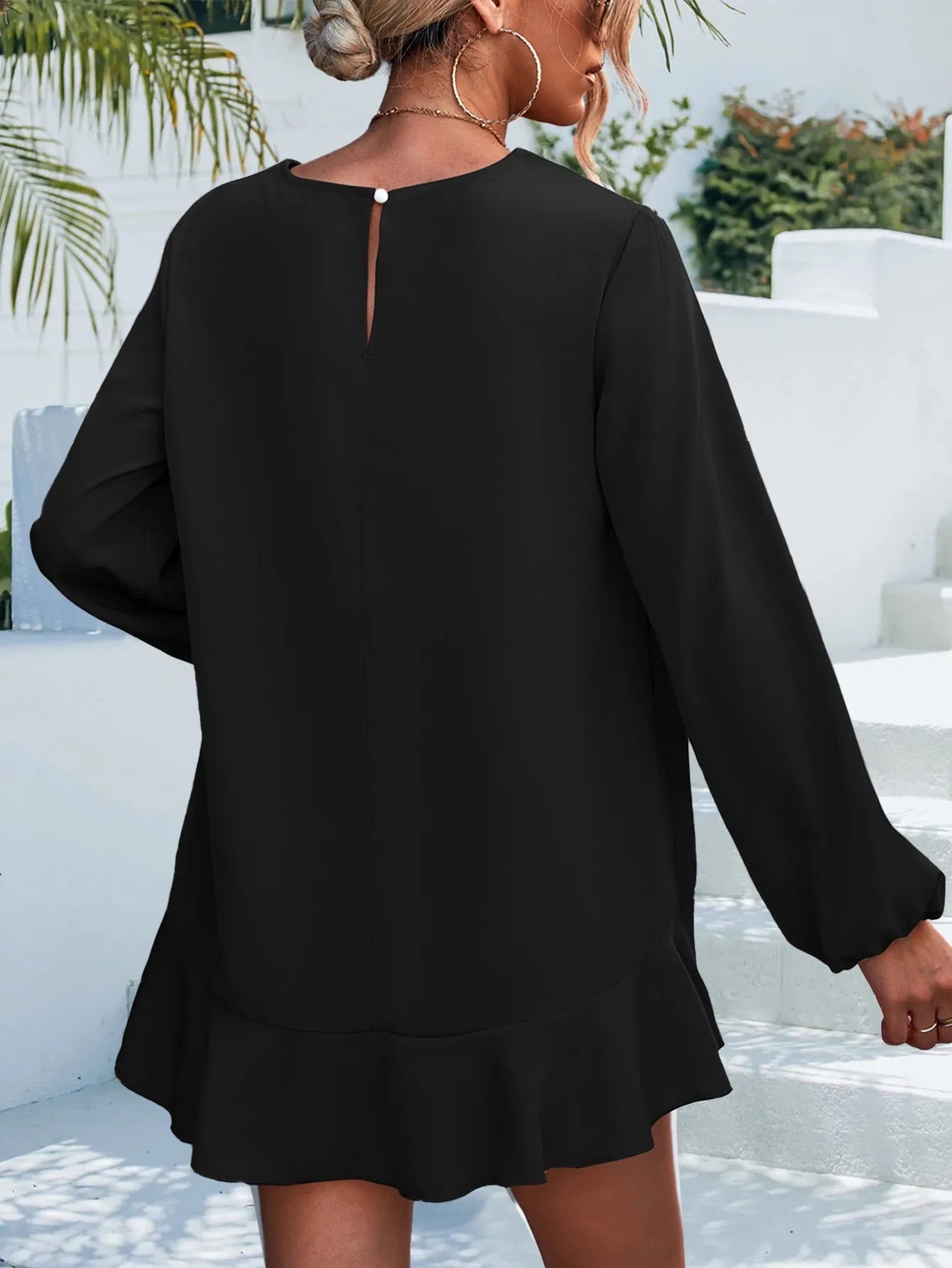 Ruffle Hem Bishop Sleeve Blouse