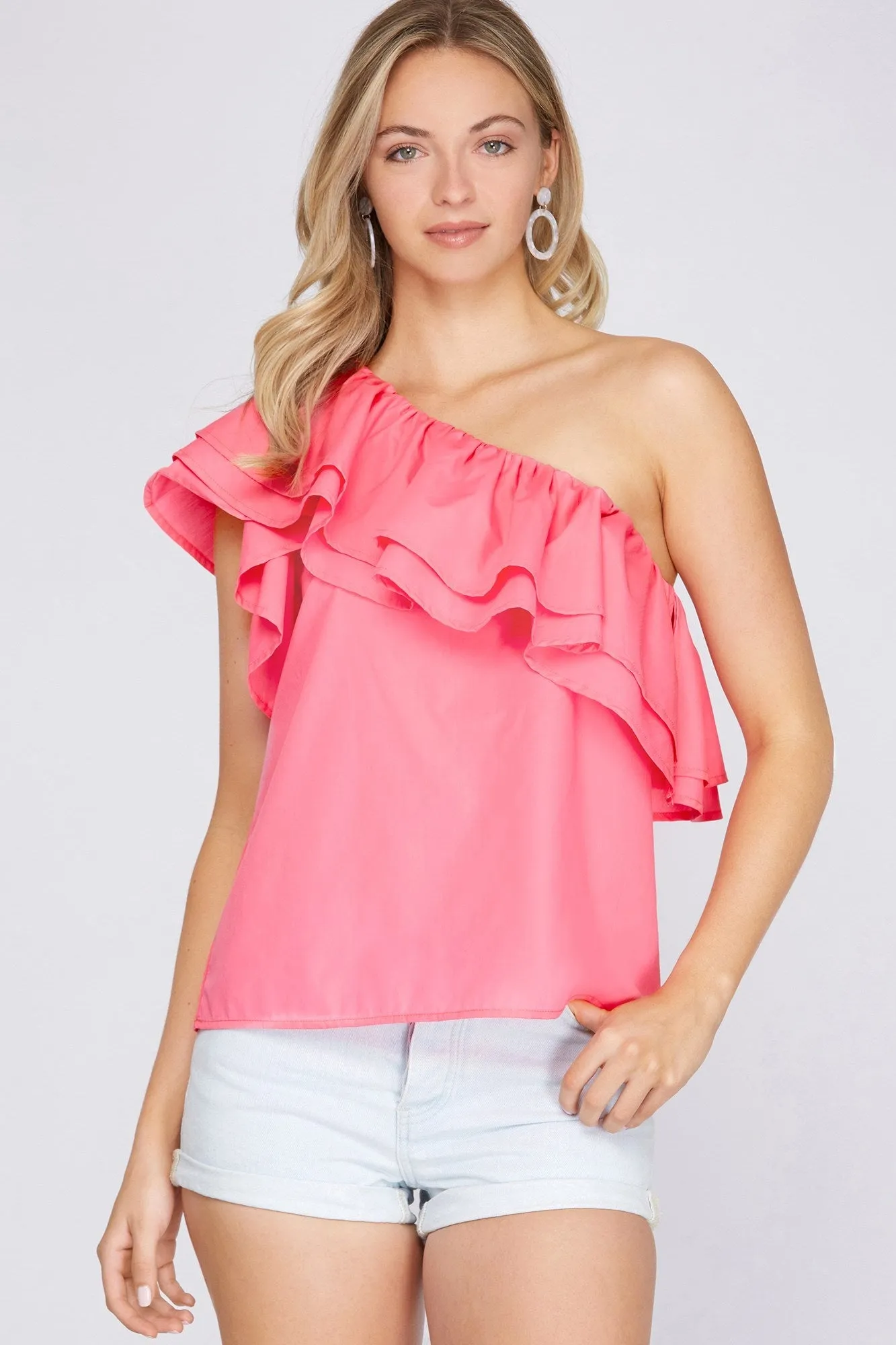 Ruffled Sleeve Flounce One Shoulder Top