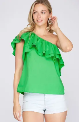 Ruffled Sleeve Flounce One Shoulder Top